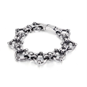 Men Skull Head Chain Bracelet Punk Gothic Retro 316L Stainless Steel Heavy Biker Jewelry For Boys