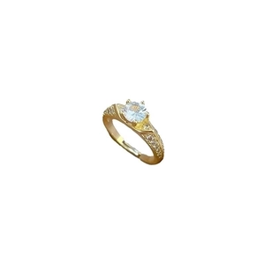 Classic gold adjustable ring with six-prong set cubic zirconia and pavé diamond band
