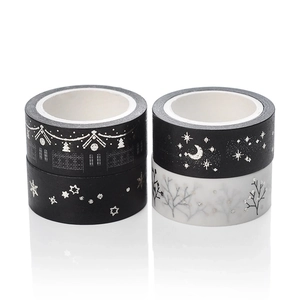 Christmas washi tape set with gold and silver foil stars moons and castle patterns