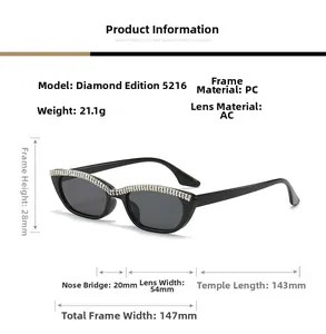 Détail de lunettes de soleil œil de chat avec strass double rangée et monture en PC