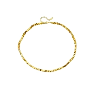 Minimalist gold titanium steel necklace with faceted beads and lobster clasp on white background