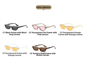 Vue détaillée des lunettes de soleil œil de chat strassées en cinq coloris variés