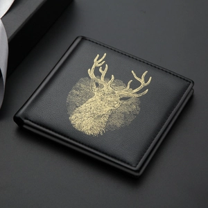 Men Short Wallet PU Leather Bifold Stag Deer Head Print Artistic Pattern ID Window Multiple Card Slots Business Casual
