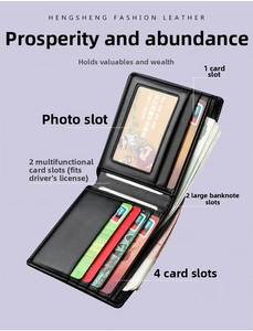 Detailed interior of men's slim leather wallet showing card slots and money compartments