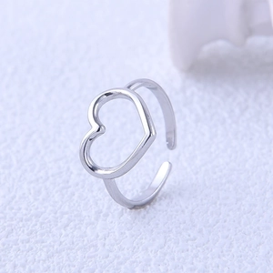 Heart Shaped Stainless Steel Ring Adjustable Open Hollow Minimalist Jewelry For Women