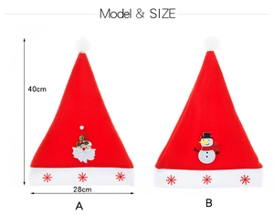 Detail of Christmas hats showing Santa and Snowman designs with 40x28cm size dimensions