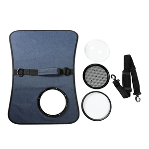 Blue foldable pet carrier bag components including space capsule dome and adjustable strap