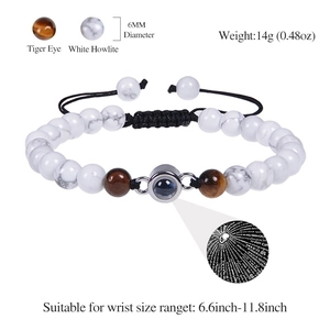 Tiger Eye and White Howlite woven bracelet with 6mm beads and projection stone