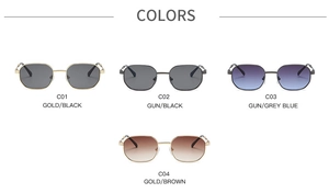 Multiple color options for square metal sunglasses including gold, gunmetal and gradient lenses