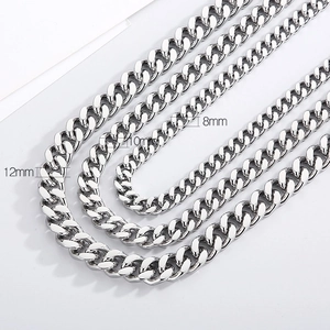 Detailed comparison of silver Cuban links in 8mm, 10mm, and 12mm width options
