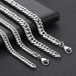 Cuban Link Curb Chain Necklace Titanium Stainless Steel Silver Color Polished Hip Hop Streetwear Jewelry For Men Women