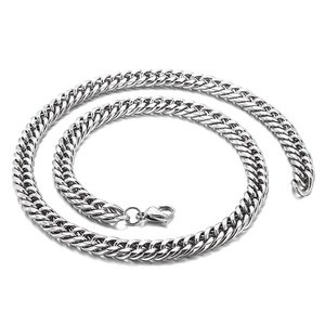 Polished silver titanium steel Cuban curb chain necklace with secure lobster clasp