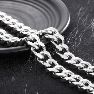 Classic 14mm silver stainless steel Cuban link chain necklace for men in polished finish