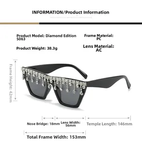Spécifications de taille pour lunettes œil de chat avec franges strass et monture PC