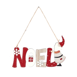 Pendaglio natalizio in legno con scritta NOEL e Babbo Natale per decorazione