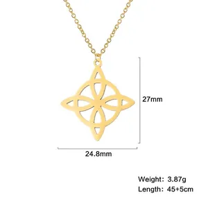 Golden stainless steel Viking compass pendant necklace with intricate hollow cutout design