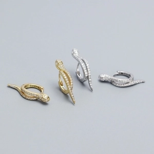 925 Sterling Silver Snake Hoop Earrings Micro Pave Rhinestones Animal Shape Trendy Unique Punk Jewelry For Women