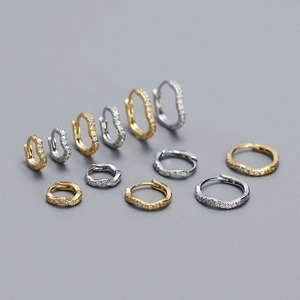 S925 Sterling Silver Wavy Hoop Earrings Sparkling Zircon Inlaid Huggies Fashion Minimalist Jewelry For Women