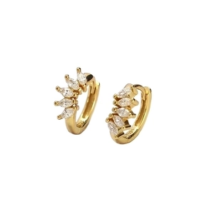 S925 sterling silver gold plated huggie earrings with marquise-cut cubic zirconia stones