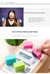 Macro detail of portable identity theft protection roller stamp on courier labels
