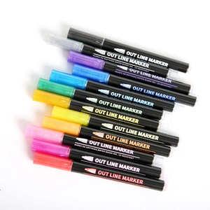 Set of 12 colors double line outline markers for DIY drawing and hand lettering art
