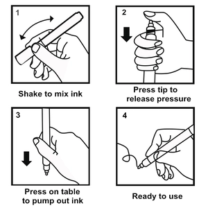 Usage guide for double line outline pens showing 4-step instructions for DIY craft markers
