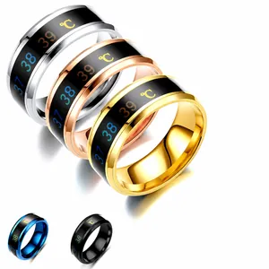 Smart Temperature Sensitive Ring Stainless Steel Numeric Temperature Display Color Changing Finger Ring Men Women Jewelry