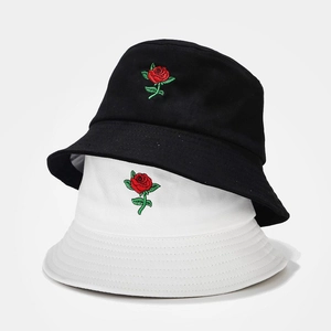 Rose Flower Embroidery Cotton Bucket Hat Outdoor Sun Protection Summer Fisherman Hat Casual Floral Sunshade For Women
