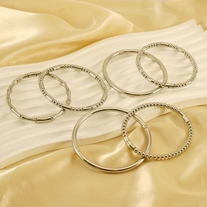 Set di bracciali in acciaio inossidabile argento con trama a bambù e catena a sfere
