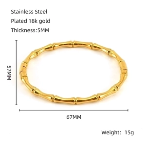 18K gold plated stainless steel bamboo joint bracelet for women with 57x67mm inner diameter