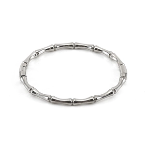 Bracciale rigido in acciaio inossidabile argento stile bambù con design minimalista