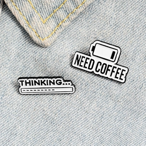 Creative Alloy Enamel Thinking Progress Bar Battery Need Coffee Trendy Pin Brooch Badge For Backpack Jacket Decoration