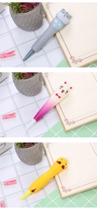 Vertical collage of cute cartoon animal squishy pens in cat, rabbit, and chick shapes