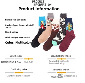 Detailed view of art oil painting socks featuring vintage patterns and high-quality cotton texture
