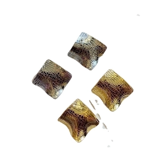 925 silver stud earrings with square irregular wave design and brushed metal texture