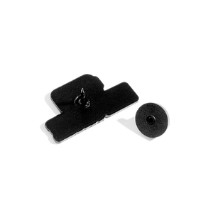 Creative black enamel coffee brooch badge with secure rubber clutch back on white background