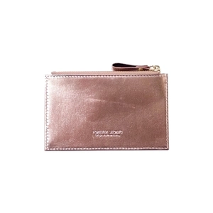 Mini porta carte oro rosa metallizzato con cerniera e logo in rilievo