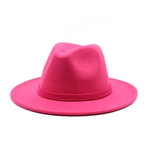 Vibrant fuchsia wool fedora hat with a flat brim and matching ribbon band for women