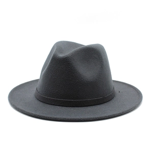 Detailed front view of dark charcoal wool felt western fedora hat with matching band