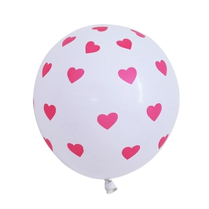 White latex balloon with pink heart print for romantic wedding or Valentine's Day decor