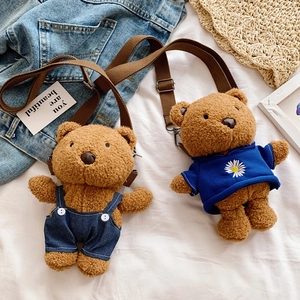 Cute Plush Cartoon Bear Crossbody Bag Polar Fleece Animal Shape Shoulder Bag With Adjustable Fabric Strap For Women Girls
