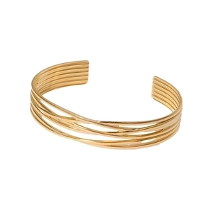 Minimalist gold multi-layer intertwined stainless steel open cuff bracelet for women