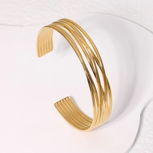 Minimalist Stainless Steel Open Cuff Bracelet Adjustable Multi Layer Geometric Line Modern Fashion Jewelry For Women