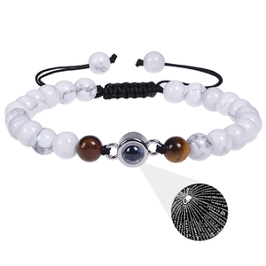 Natural Stone Beaded Bracelet Multi-Language I Love You Projection Stone Adjustable Braided Cord Fashion Jewelry For Couples