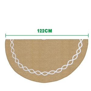 Jupe de sapin de Noël en jute de 122 cm avec bordure ondulée blanche