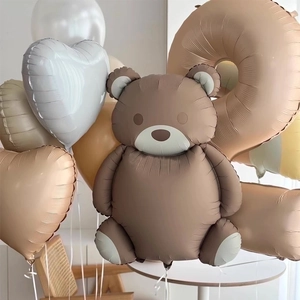 Cute matte brown bear and rainbow aluminum foil balloons set for kids birthday party