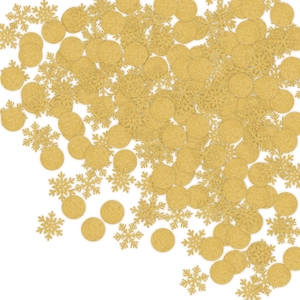 Sparkling gold snowflake and round confetti sequins for festive Christmas table decor