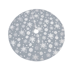 Classic 122cm grey Christmas tree skirt with silver snowflake patterns for festive decor