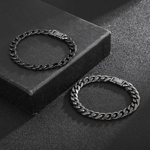 Pulseras clásicas de cadena cubana para hombre en acero inoxidable negro vintage con cierre