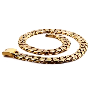 Polished 18K gold plated stainless steel Cuban link necklace for men on white background